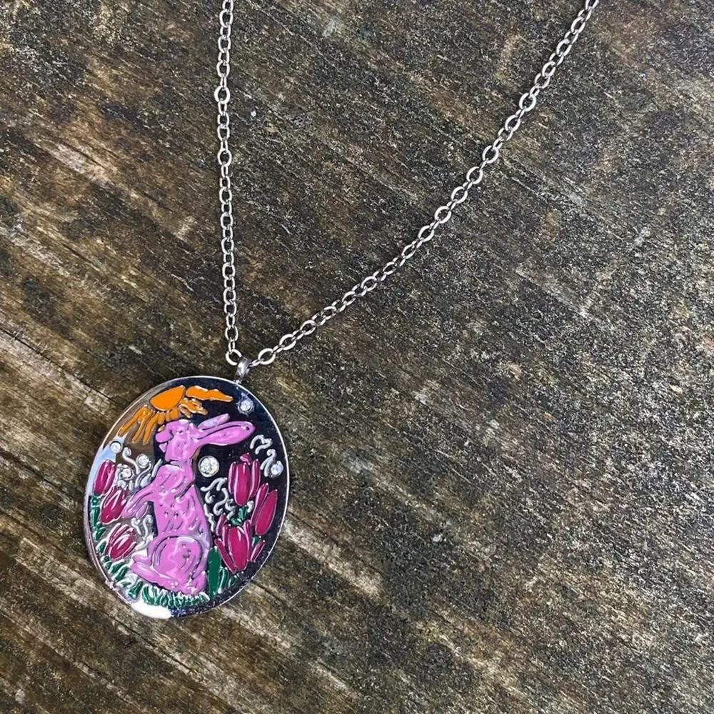 NEW Pink Rabbit Yellow Sun Pendant Necklace